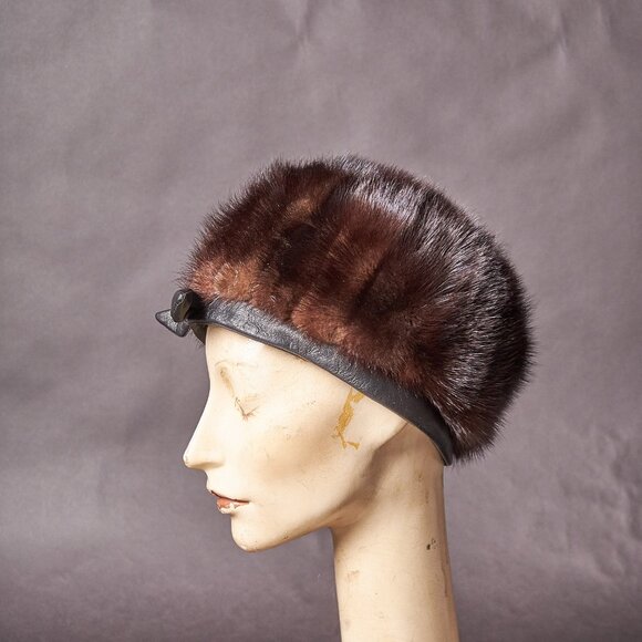1960s Dark Brown Fur and Leather Hat - Picture 5 of 12